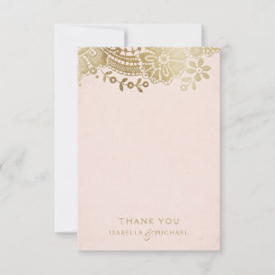 Cartão De Agradecimento O ouro cora obrigado elegante do casamento do laço