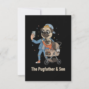 Cartão De Agradecimento O Pugfather & Filho Selfi Engraçado de Pai Pug e