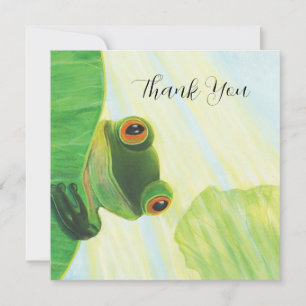 Cartão De Agradecimento O sapo verde de olhos grandes atrás da almofada de
