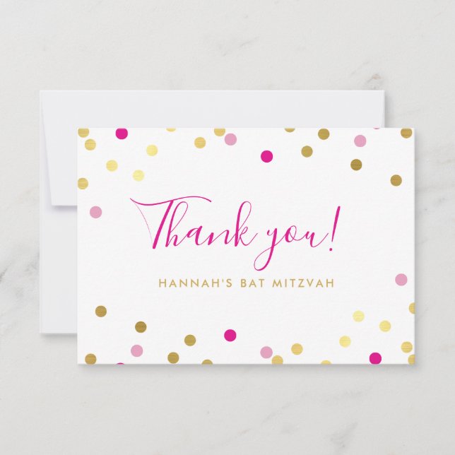 Cartão De Agradecimento OBRIGADA BAT MITZVAH confete glam local dourado ro (Frente)