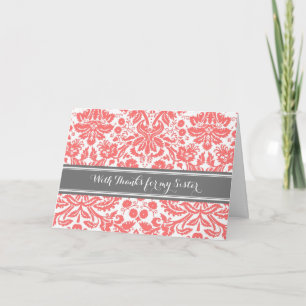Cartão De Agradecimento Obrigada Bridesmaid Irmã Damask Cinza Coral
