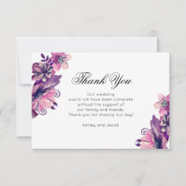 Cartão De Agradecimento Obrigada floral. Casamento roxo. Nota de flores