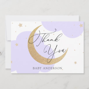 Cartão De Agradecimento Obrigada Lua e Estrelas Roxo Chás de Bebê