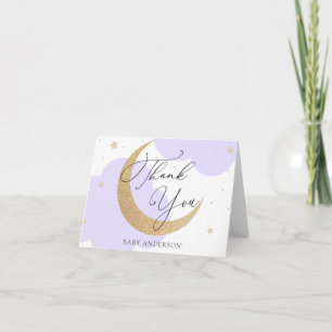 Cartão De Agradecimento Obrigada Lua e Estrelas Roxo Chás de Bebê