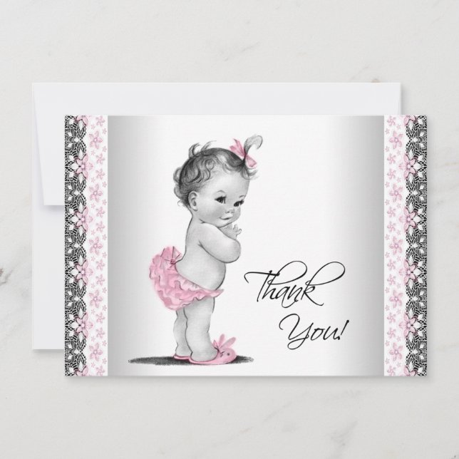 Cartão De Agradecimento Obrigada Menina Bebê Vintage Rosa (Frente)
