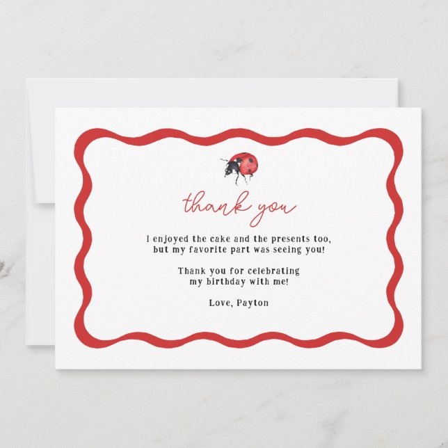 Cartão De Agradecimento Obrigada pelo Aniversário da Pequena Joaninha (Frente)