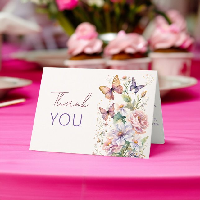 Cartão De Agradecimento Obrigada pelo chá de noiva floral Vida de Borbolet (Lifetime of Butterflies floral bridal shower thank Thank You Cards butterflies themed bridal shower )