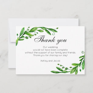 Cartão De Agradecimento Obrigada verde. Nota de casamento de verão botânic