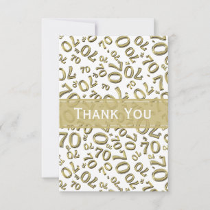 Cartão De Agradecimento Obrigado 70 Birthday Número Padrão Dourado/Branc