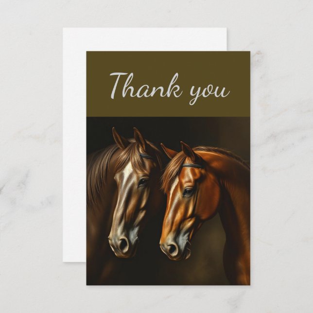Cartão De Agradecimento Obrigado A Dois Cavalos Fazenda Animal (Frente/Verso)