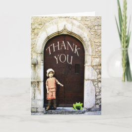 Cartão De Agradecimento Obrigado, a menina e a rã verde