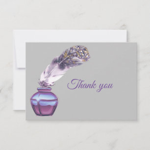 Cartão De Agradecimento Obrigado A Pena Dourada Roxa do Escritor