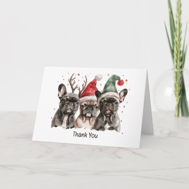 Cartão De Agradecimento Obrigado A Você O Bulldog Francês Reindeer Cães De (Frente)