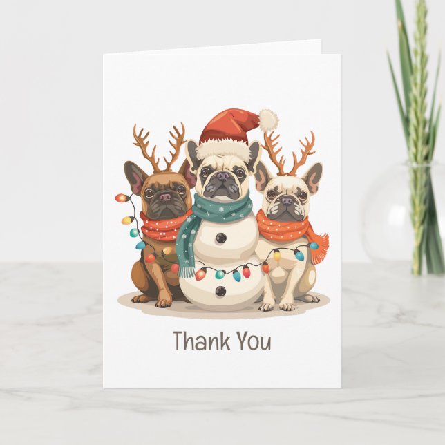 Cartão De Agradecimento Obrigado A Você O Bulldog Francês Reindeer Cães De (Frente)