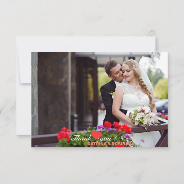 Cartão De Agradecimento Obrigado Adoro Casamento Coração (Verso)