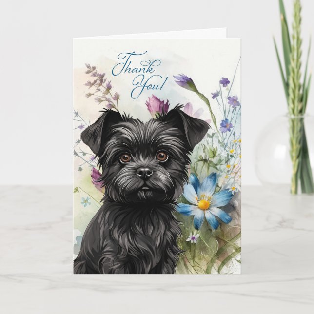 Cartão De Agradecimento Obrigado Affenpinscher Dog Wildflower Blan (Frente)