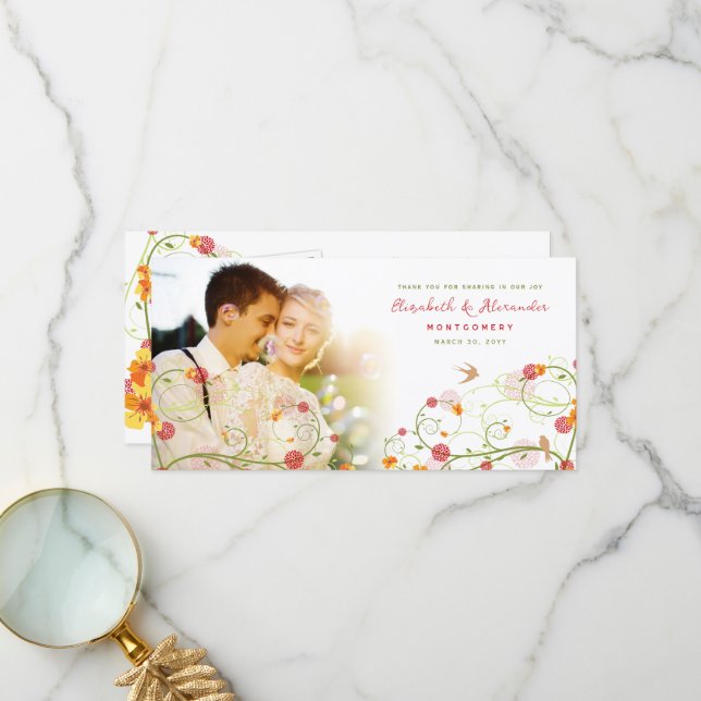 Cartão De Agradecimento Obrigado amarelo do casamento do primavera dos (Frente/Verso In Situ)