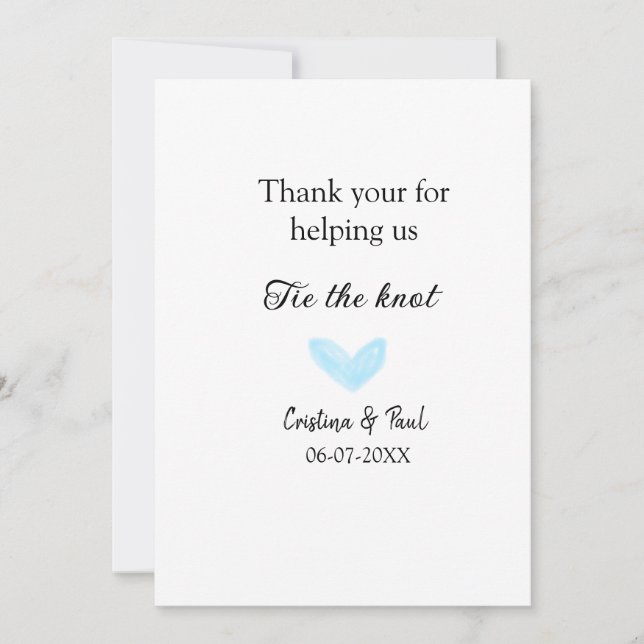 Cartão De Agradecimento obrigado amarrar o nó coração azul casamento rústi (Frente)
