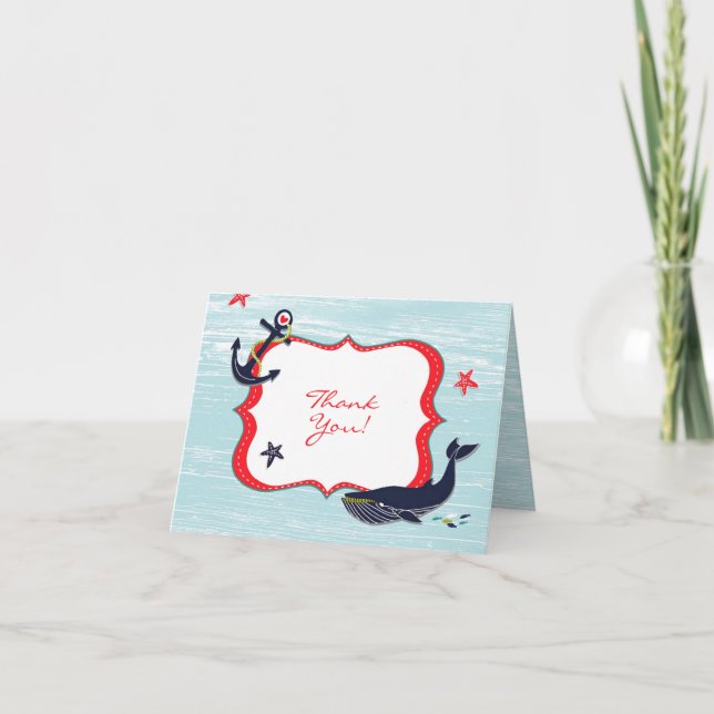 Cartão De Agradecimento Obrigado Anchor Whale Folheed Card (Frente)