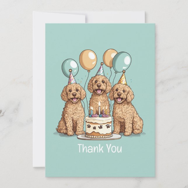 Cartão De Agradecimento Obrigado Aniversário Cachorros de Goldendoodle (Frente)