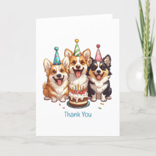 Cartão De Agradecimento Obrigado Aniversário, Cães Corgi