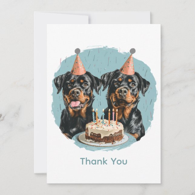 Cartão De Agradecimento Obrigado Aniversário Cães Rottweiler (Frente)