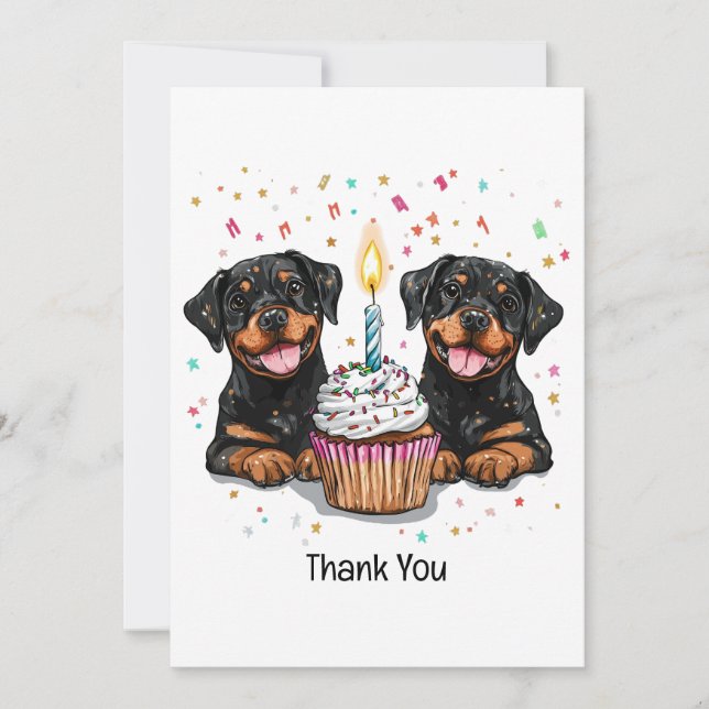 Cartão De Agradecimento Obrigado Aniversário Cães Rottweiler (Frente)