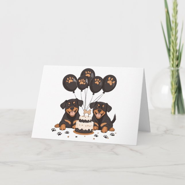 Cartão De Agradecimento Obrigado Aniversário Cães Rottweiler (Frente)