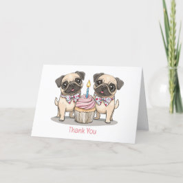 Cartão De Agradecimento Obrigado Aniversário Cupcake De Cães Pug