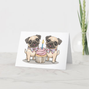 Cartão De Agradecimento Obrigado Aniversário Cupcake De Cães Pug