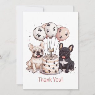 Cartão De Agradecimento Obrigado Aniversário Festa De Cachorros Franceses