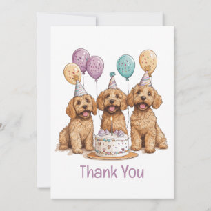 Cartão De Agradecimento Obrigado Aniversário Goldendoodle Cães Bolo de Ani