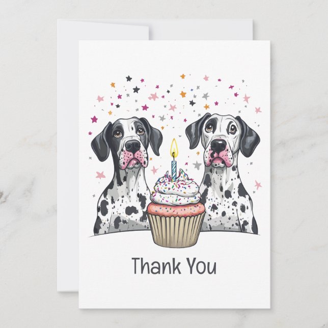 Cartão De Agradecimento Obrigado Aniversário Grande Cupcake De Cães Dane (Frente)