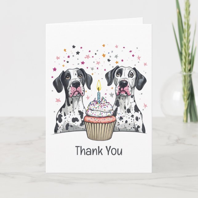 Cartão De Agradecimento Obrigado Aniversário Grande Cupcake De Cães Dane (Frente)
