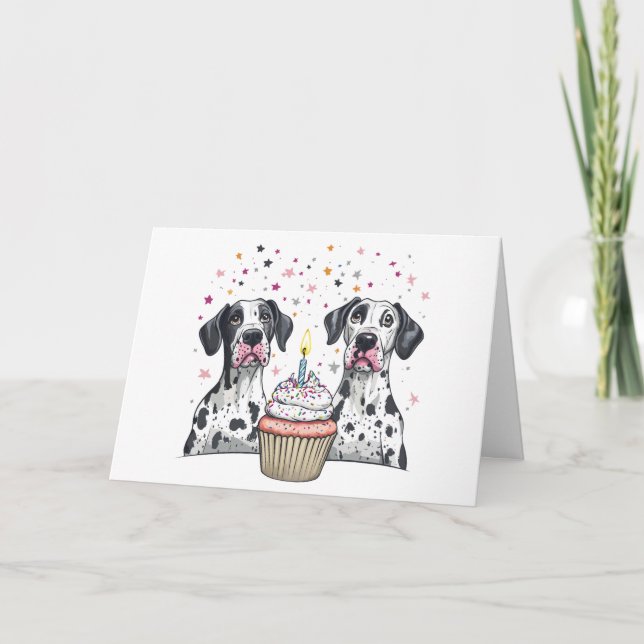Cartão De Agradecimento Obrigado Aniversário Grande Cupcake De Cães Dane (Frente)