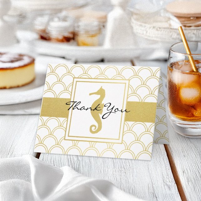 Cartão De Agradecimento Obrigado Art Deco Wave Dourada Glitter Seacavalo C (Criador carregado)