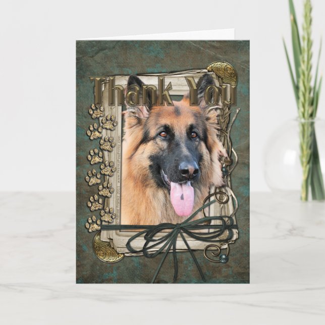 Cartão De Agradecimento Obrigado - as patas de pedra - german shepherd - (Frente)