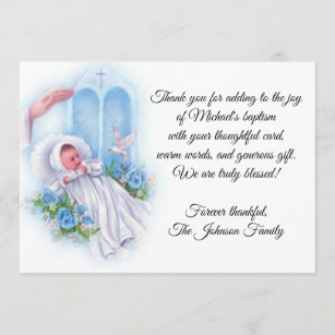Cartão De Agradecimento Obrigado azul das flores do bebé baptismal você