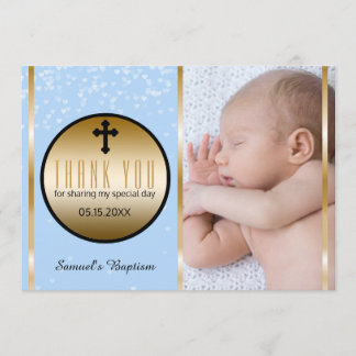 Cartão De Agradecimento Obrigado azul do baptismo dos meninos você