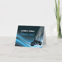 Cartão De Agradecimento Obrigado azul do casamento do motociclista da