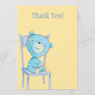 Cartão De Agradecimento Obrigado azul do urso da chita você