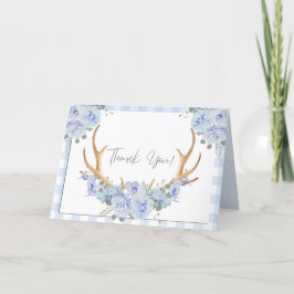 Cartão De Agradecimento Obrigado | Azul Gingham BOHO Floral Antlers