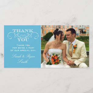 Cartão De Agradecimento Obrigado azul moderno da foto do casamento você