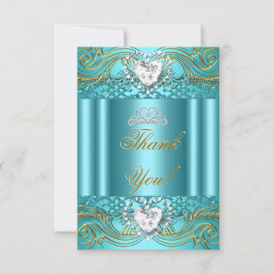 Cartão De Agradecimento Obrigado Azul Teal Dourado Quinceanera