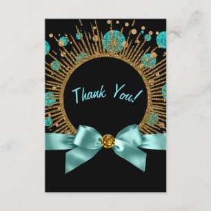 Cartão De Agradecimento Obrigado Azul Teal e Dourado