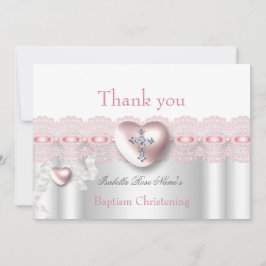 Cartão De Agradecimento Obrigado Baptism Pink Silver Photo Heart Cross