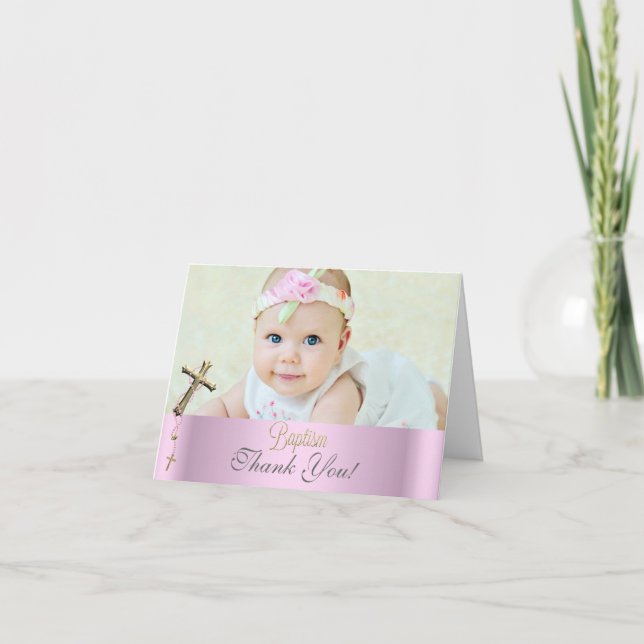 Cartão De Agradecimento Obrigado Baptismo Rosa Cruzada Lace 2 (Frente)