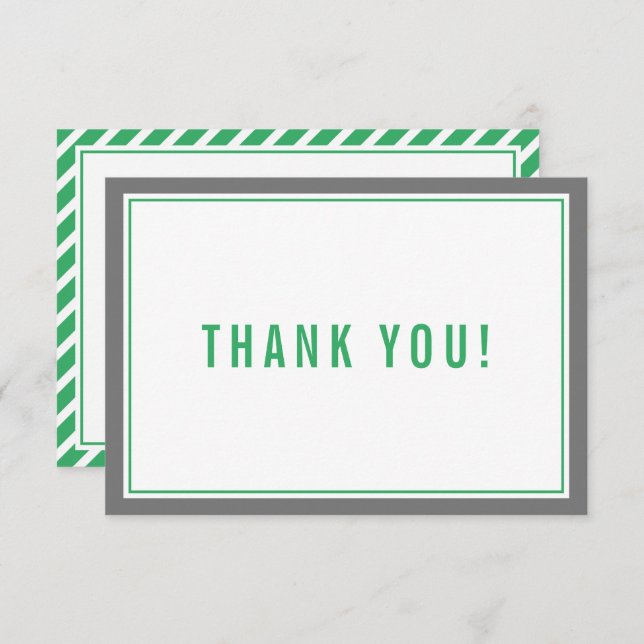 Cartão De Agradecimento OBRIGADO BAR MITZVAH cinza verde-stripe moderna nf (Frente/Verso)