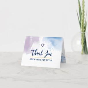 Cartão De Agradecimento OBRIGADO BAR MITZVAH, estrela azul, cor d'água púr