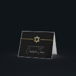 Cartão De Agradecimento OBRIGADO bar mitzvah, estrela judaica de ouro mode<br><div class="desc">[ NOTA - O EFEITO DOURADO É UMA IMAGEM IMPRESSA ] Um design moderno e simples para a Configuração do CARTÕES DE AGRADECIMENTOS como modelo, é simples adicionar seus próprios detalhes ou clicar no botão Tamanho e você pode adicionar ou alterar texto, fontes, tamanhos personalizados etc., DICA: 1. Para redimensionar/reposicionar...</div>
